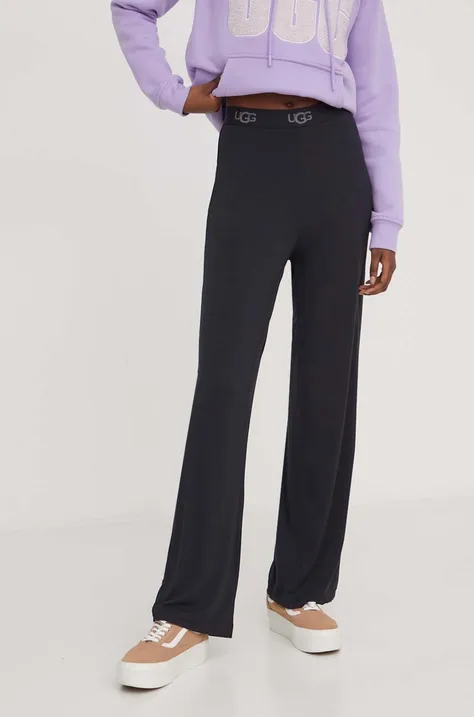 UGG pantaloni femei, culoarea negru, drept, high waist