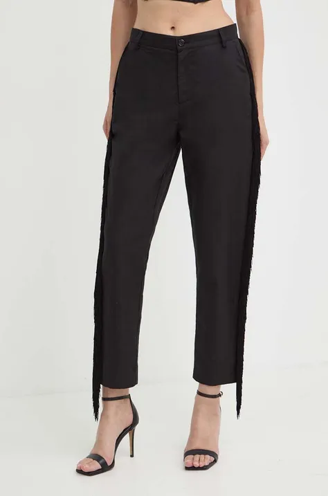 Панталон с лен Pinko в черно с кройка тип чино, с висока талия 103619 A1XF