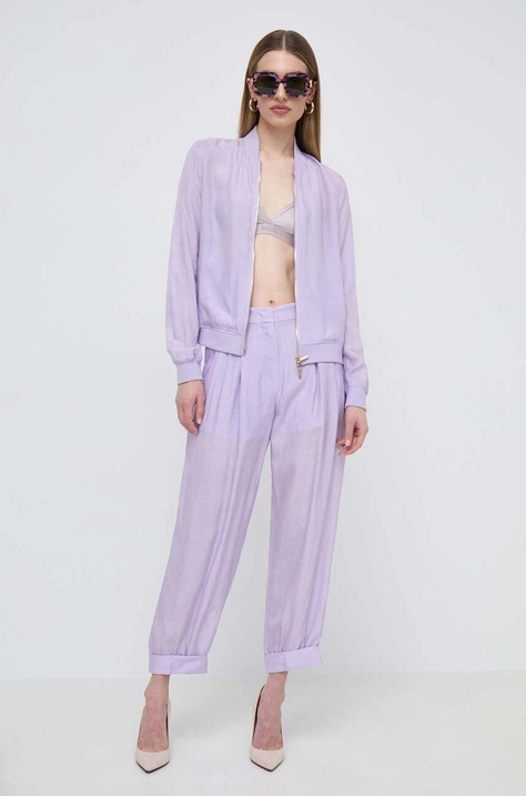 Armani Exchange pantaloni femei, culoarea violet, drept, high waist