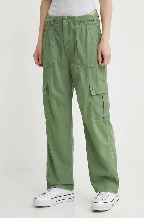 Billabong pantaloni de bumbac culoarea verde, lat, high waist, ABJNP00419