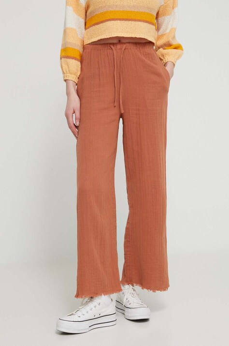 Billabong pantaloni de bumbac culoarea maro, lat, high waist, EBJNP00114