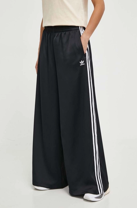 Nohavice adidas Originals dámske, čierna farba, široké, vysoký pás, IU2520