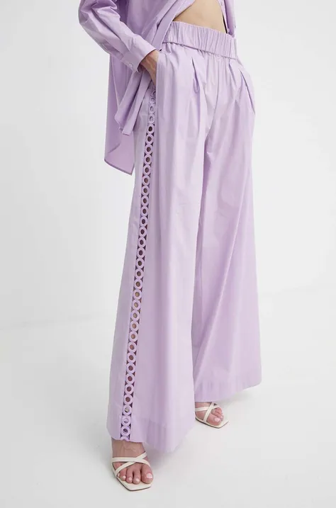 Nohavice Twinset dámske, fialová farba, široké, vysoký pás