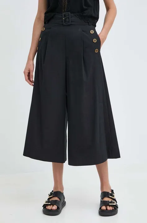 Twinset spodnie bawełniane kolor czarny szerokie high waist
