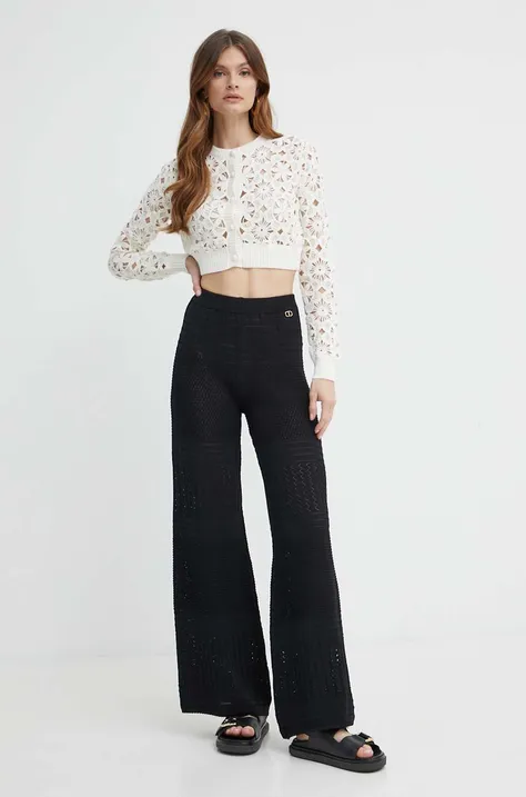 Twinset pantaloni femei, culoarea negru, lat, high waist