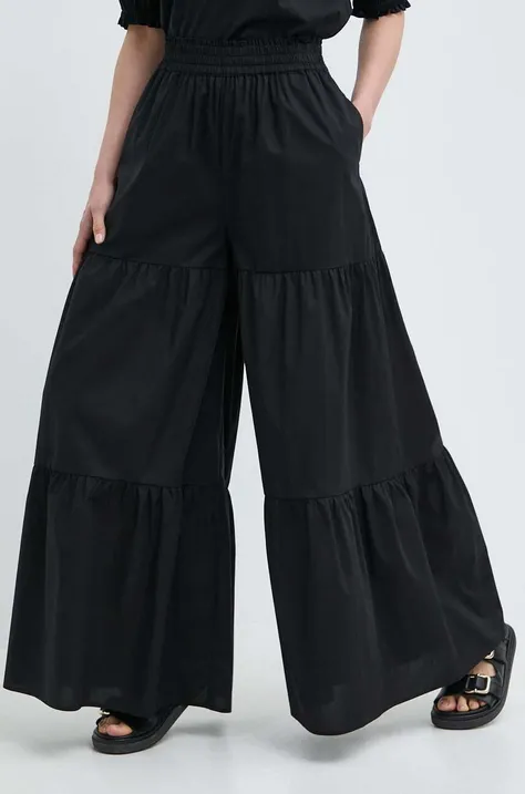 Twinset pantaloni femei, culoarea negru, lat, high waist