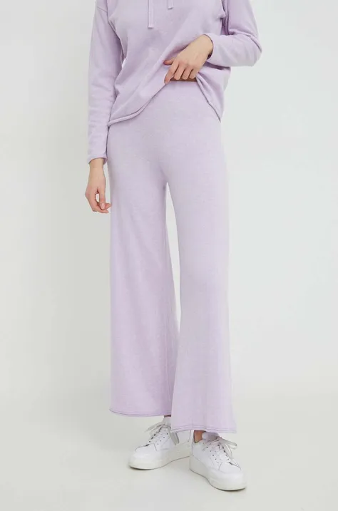United Colors of Benetton pantaloni de trening cu amestec de lână culoarea violet, neted