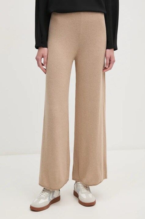 United Colors of Benetton pantaloni de trening cu amestec de lână culoarea bej