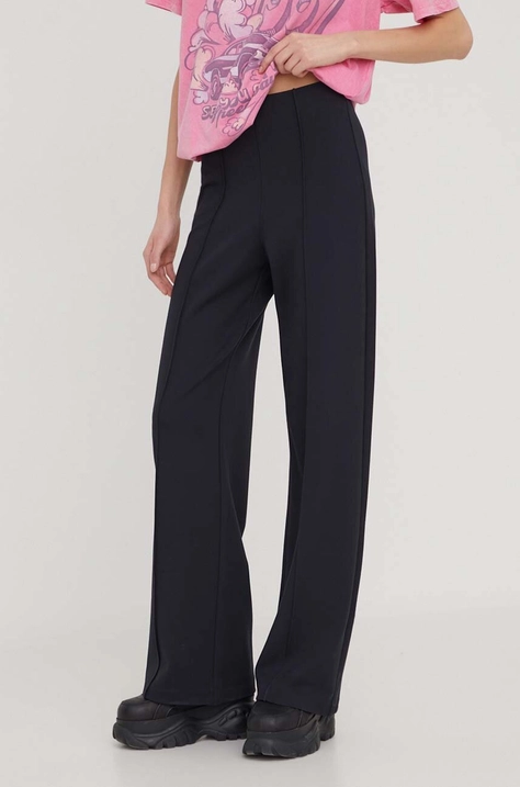 Abercrombie & Fitch pantaloni femei, culoarea negru, lat, high waist