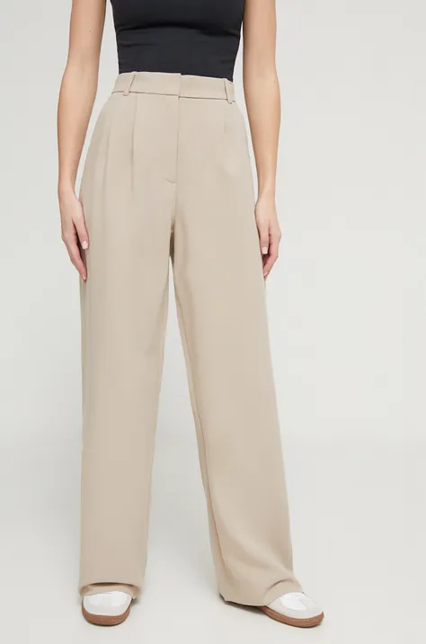 Nohavice Abercrombie & Fitch dámske, béžová farba, široké, vysoký pás