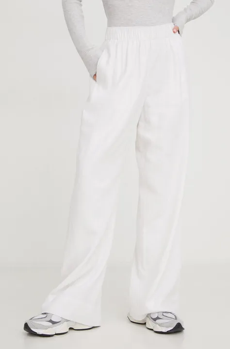 Lanene hlače Abercrombie & Fitch boja: bijela, široke, visoki struk