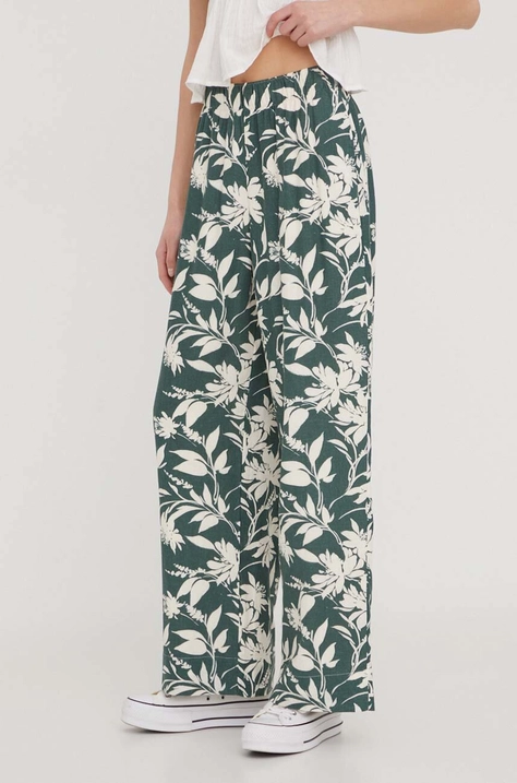 Abercrombie & Fitch pantaloni din in culoarea verde, lat, high waist