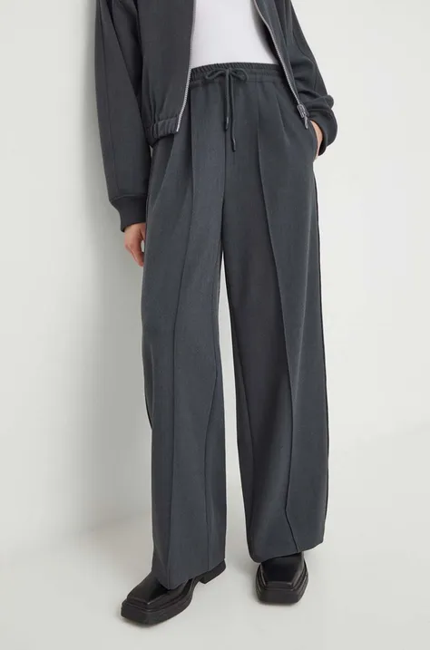 Штани American Vintage жіночі колір сірий широке висока посадка