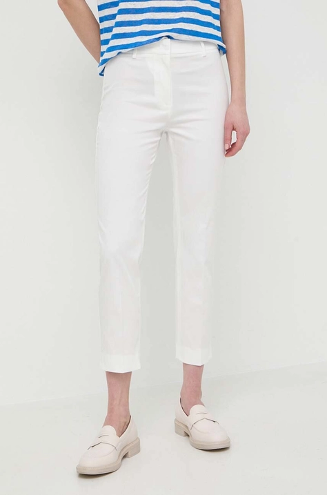 Weekend Max Mara pantaloni femei, culoarea alb, fason tigareta, high waist 2415130000000