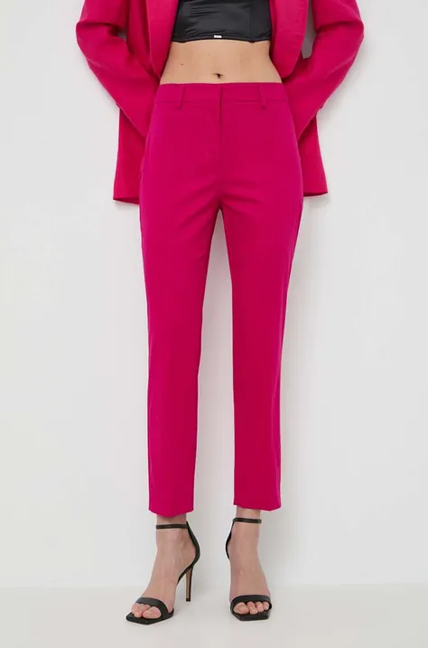 Weekend Max Mara pantaloni femei, culoarea roz, fason tigareta, high waist 2415130000000