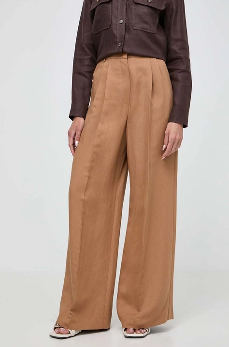 Weekend Max Mara pantaloni din in culoarea maro, lat, high waist 2415130000000