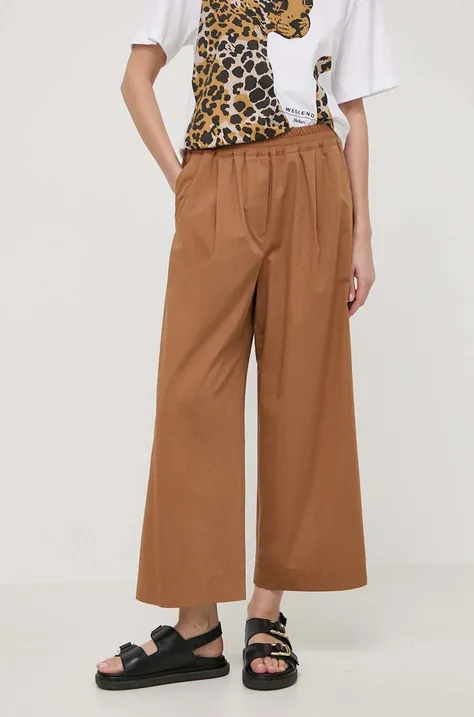 Хлопковые брюки Weekend Max Mara цвет коричневый широкие высокая посадка