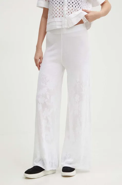 United Colors of Benetton spodnie damskie kolor biały szerokie high waist