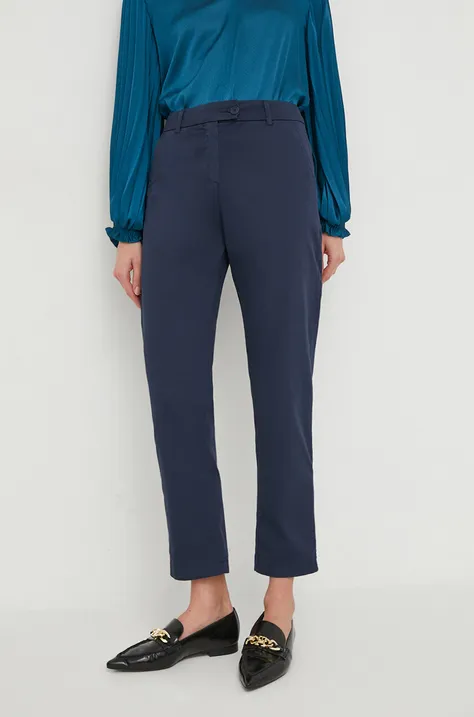Kalhoty United Colors of Benetton dámské, tmavomodrá barva, jednoduché, high waist