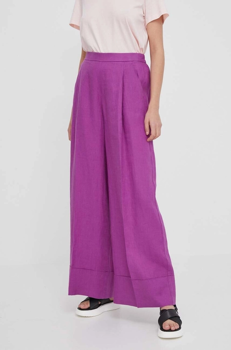 United Colors of Benetton pantaloni din in culoarea violet, lat, high waist