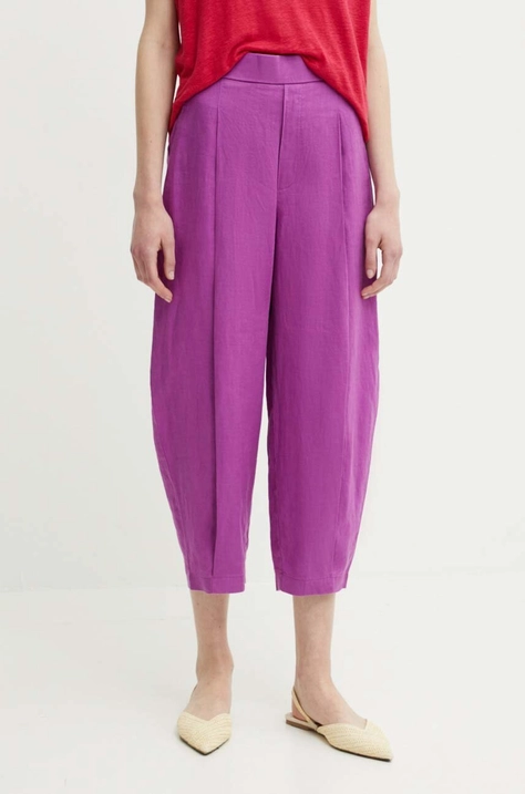 United Colors of Benetton pantaloni din in culoarea violet, lat, high waist