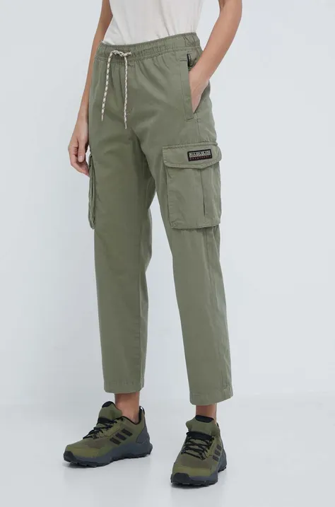 Napapijri spodnie bawełniane kolor zielony proste high waist
