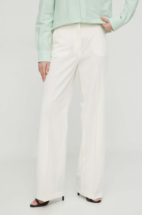 Kalhoty Sisley dámské, béžová barva, jednoduché, high waist, 4KVXLF02I