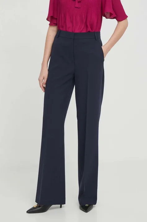 Kalhoty Sisley dámské, tmavomodrá barva, jednoduché, high waist