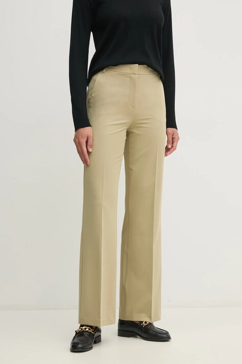 Sisley pantaloni femei, culoarea verde, drept, high waist, 4KVXLF02I