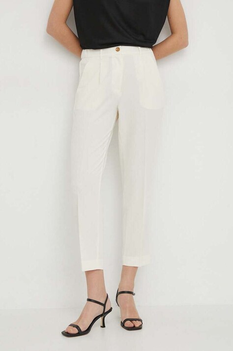 Kalhoty Sisley dámské, béžová barva, jednoduché, high waist