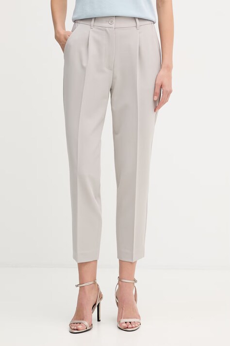 Sisley spodnie damskie kolor szary proste high waist