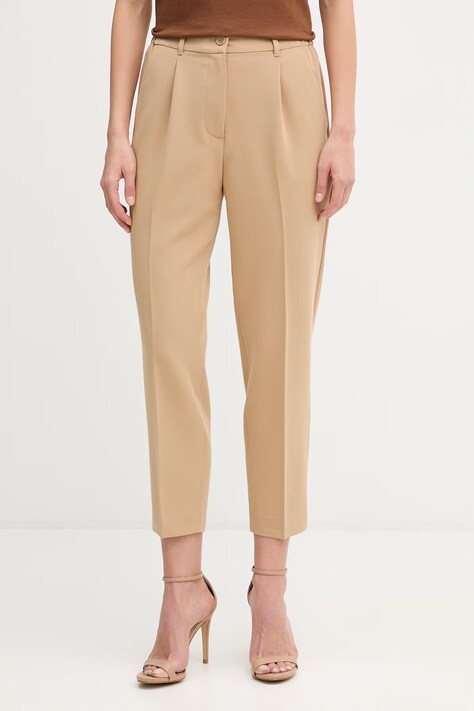 Sisley spodnie damskie kolor beżowy proste high waist