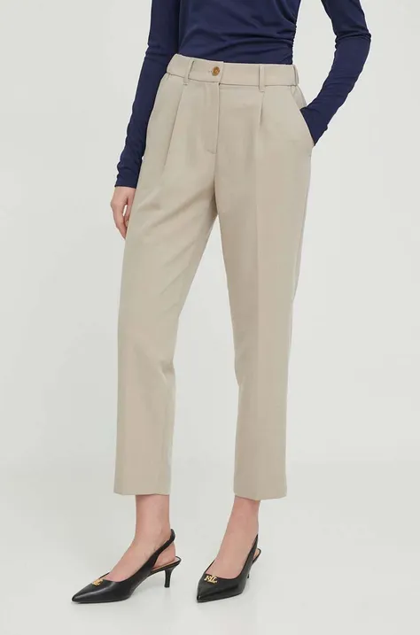 Панталон Sisley в бежово със стандартна кройка, с висока талия