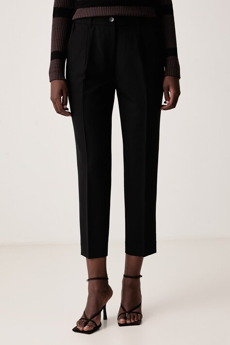 Sisley Spodnie damskie z wiskozą czarne high waist 4KVXL5CM7