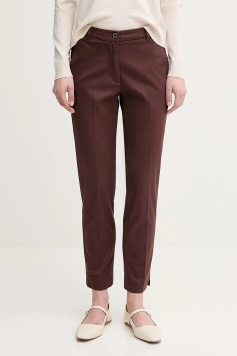 Kalhoty Sisley dámské, hnědá barva, přiléhavé, medium waist, 4BYW55AH6