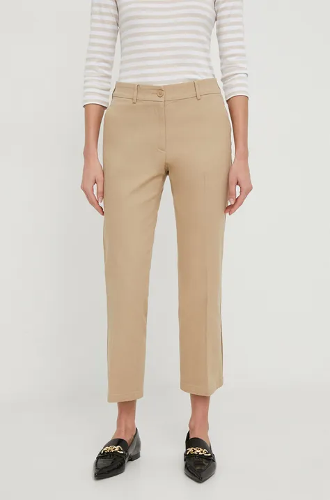 Sisley spodnie damskie kolor beżowy proste medium waist
