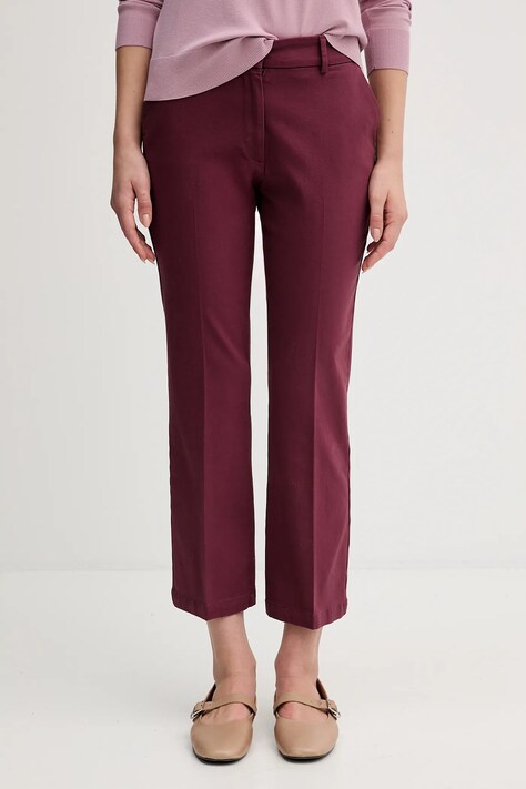 Sisley spodnie damskie kolor bordowy proste medium waist