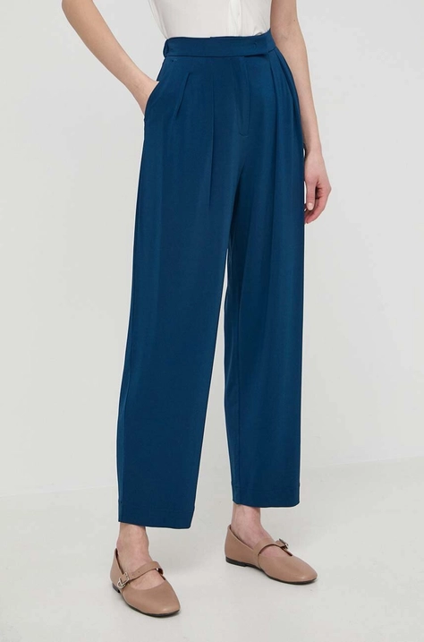 Max Mara Leisure pantaloni femei, culoarea bleumarin, fason chinos, high waist 2416780000000