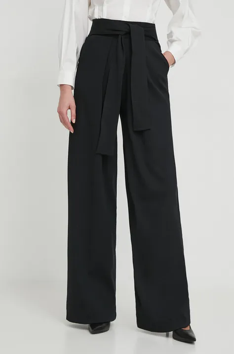 Nohavice Desigual dámske, čierna farba, široké, vysoký pás, 24SWPK02