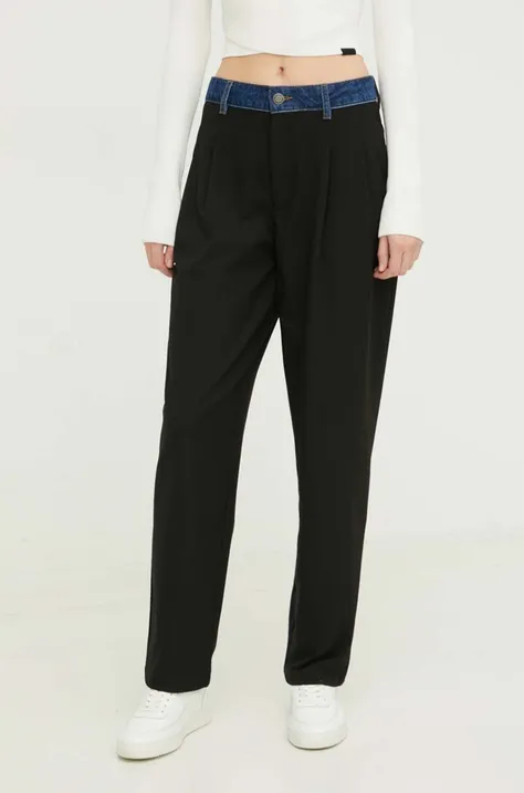 Nohavice Desigual dámske, čierna farba, rovné, vysoký pás, 24SWPW15