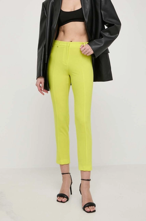 Patrizia Pepe pantaloni femei, culoarea galben, drept, medium waist