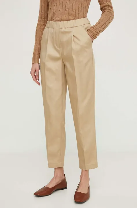 Nohavice Sisley dámske, béžová farba, cigaretový strih, vysoký pás