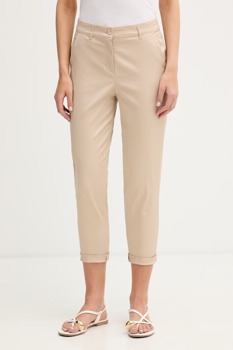 Sisley hlače za žene od pamuka s elastanom bež 4ED4LF00R