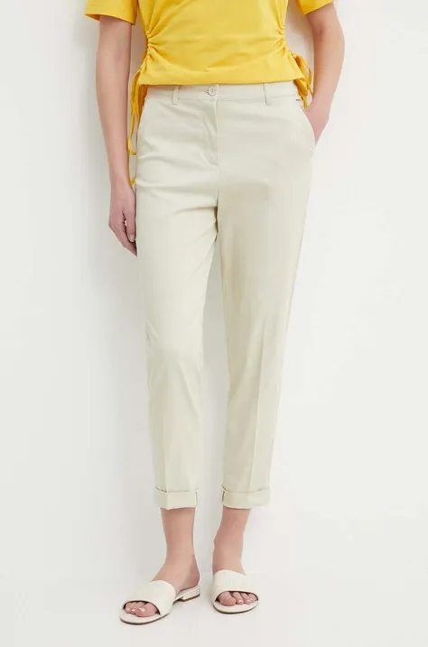 Sisley pantaloni femei, culoarea bej, fason tigareta, high waist