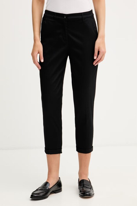 Sisley spodnie damskie bawełniane z elastanem czarne high waist 4ED4LF00R