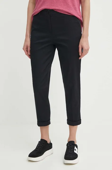 Kalhoty Sisley dámské, černá barva, fason cargo, high waist