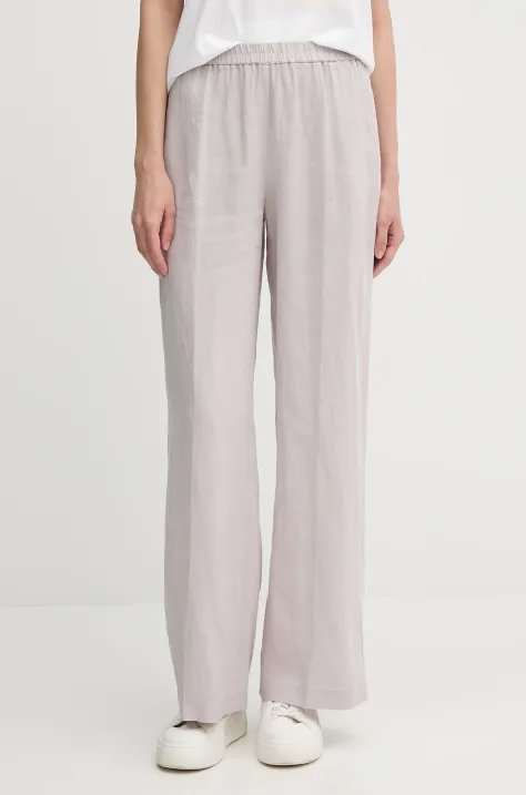 Ľanové nohavice Sisley biela farba, široké, vysoký pás