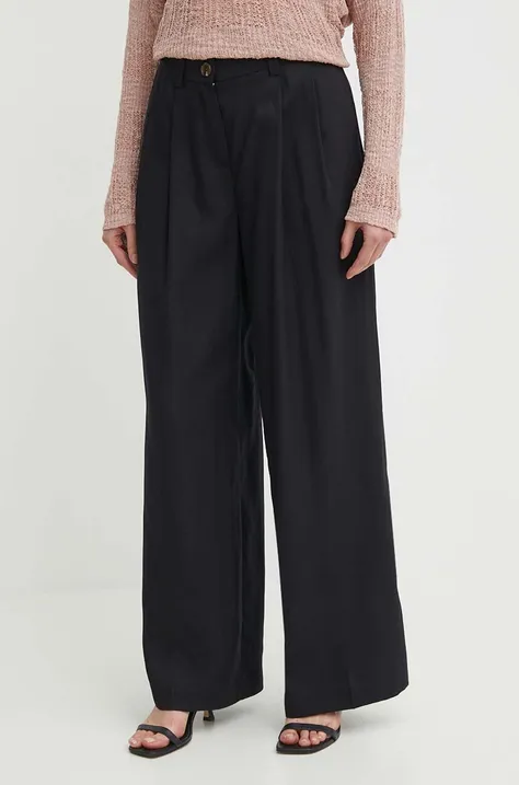 Nohavice Sisley dámske, čierna farba, široké, vysoký pás