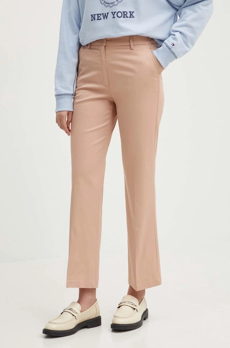 Sisley pantaloni femei, culoarea roz, drept, high waist