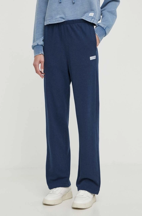 American Vintage pantaloni de trening din bumbac culoarea albastru marin, neted